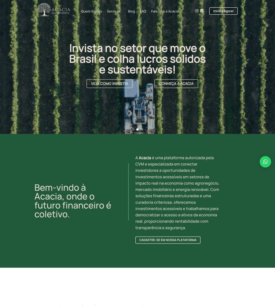 Site Acacia Investments no computador