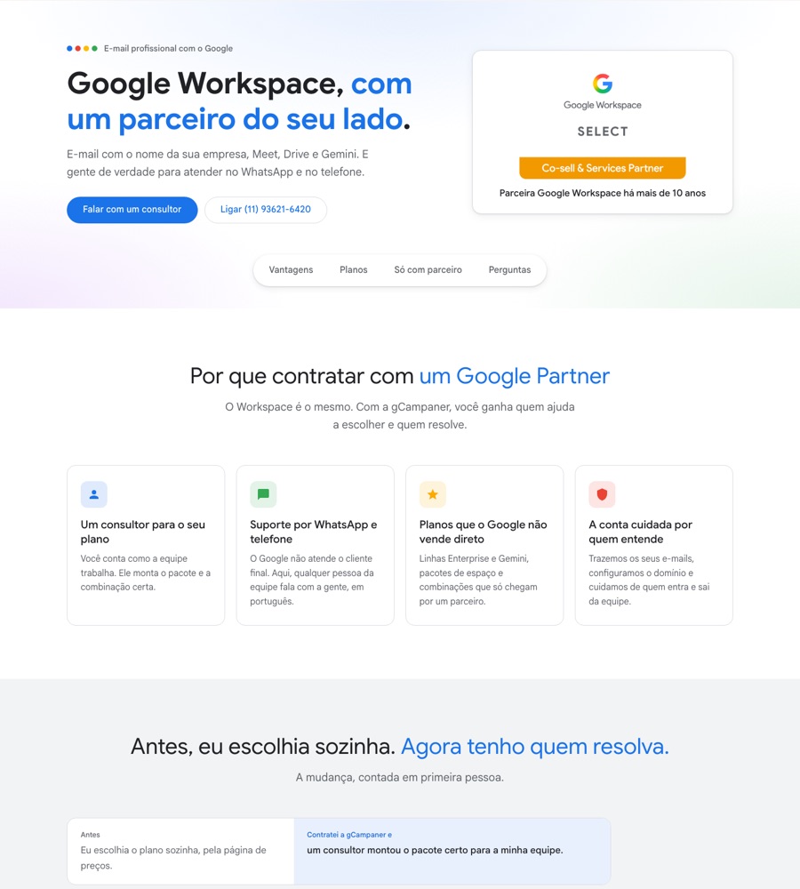 Página do Google Workspace com a gCampaner