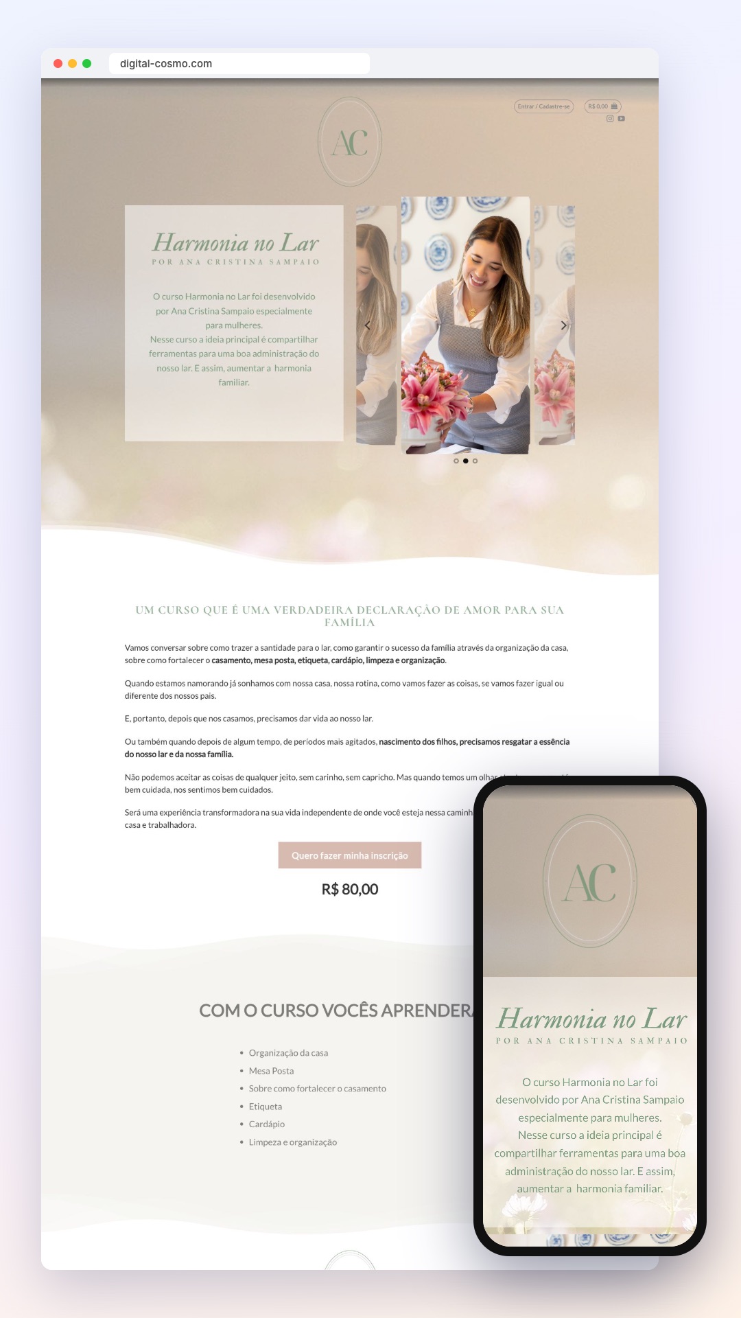 Ana Cristina Sampaio: site no computador e no celular