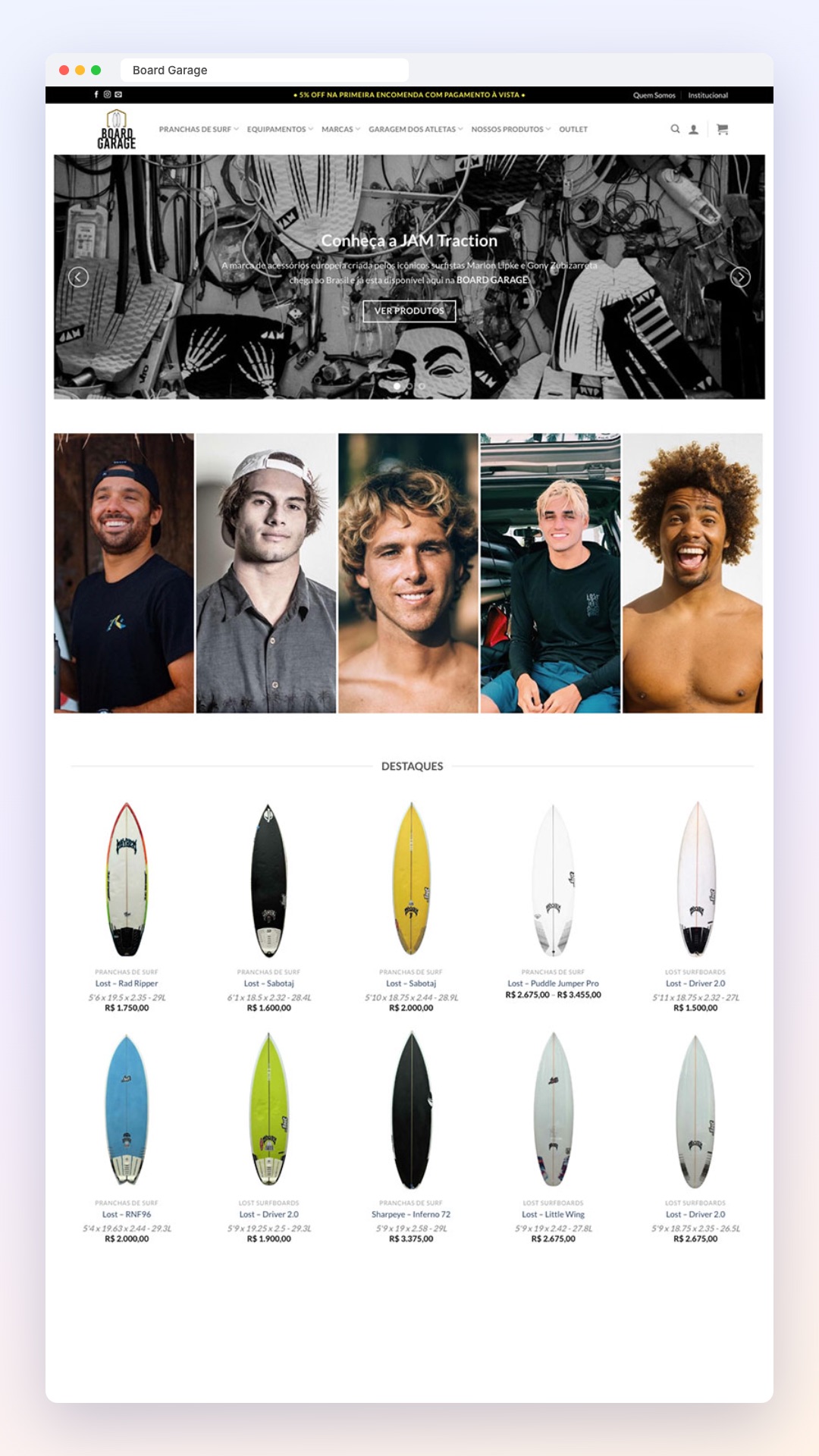 Board Garage: site no computador e no celular