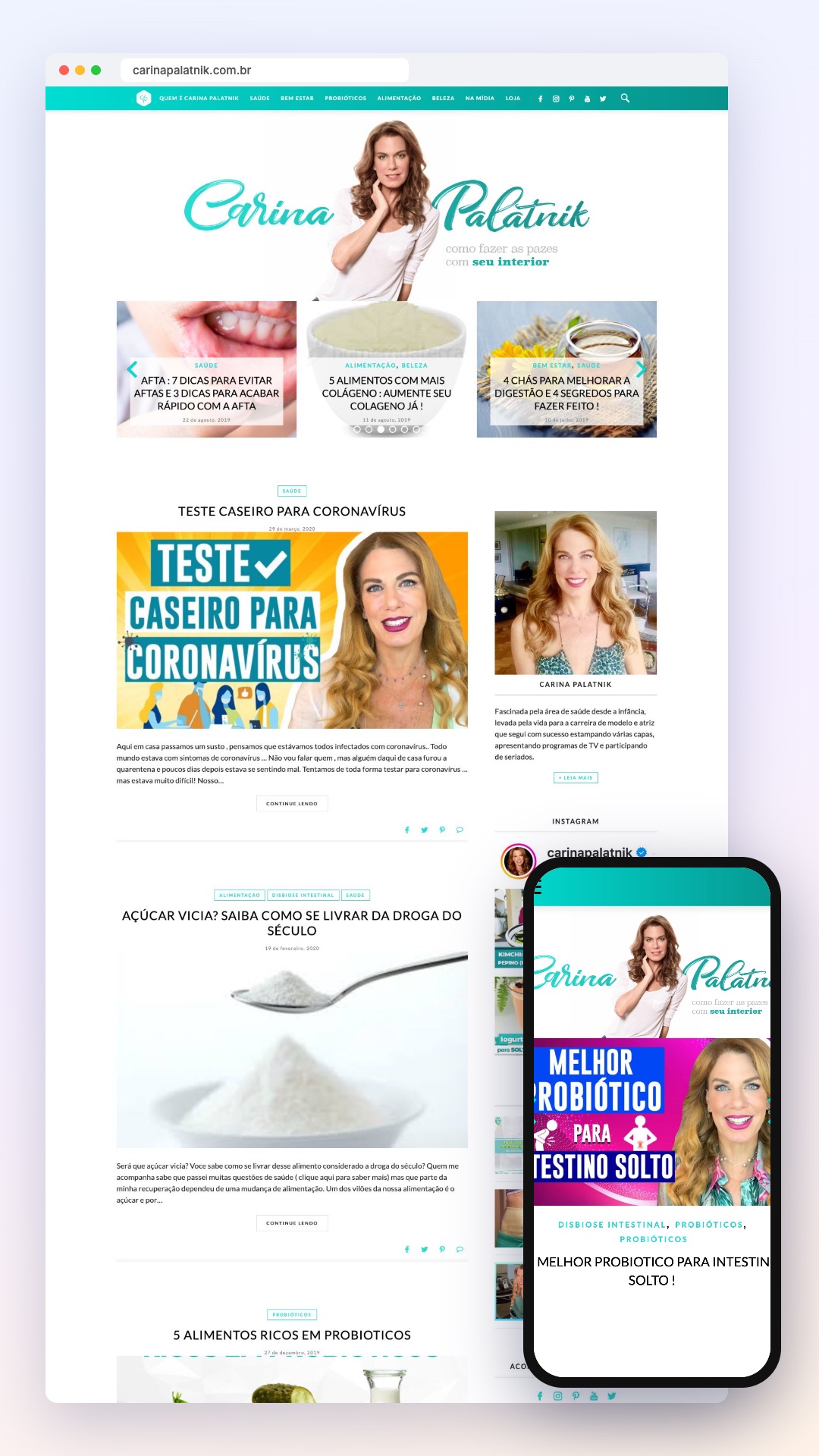 Carina Palatnik: site no computador e no celular