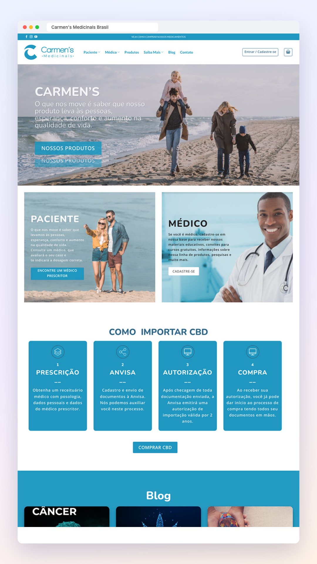Carmen's Medicinals Brasil: site no computador e no celular