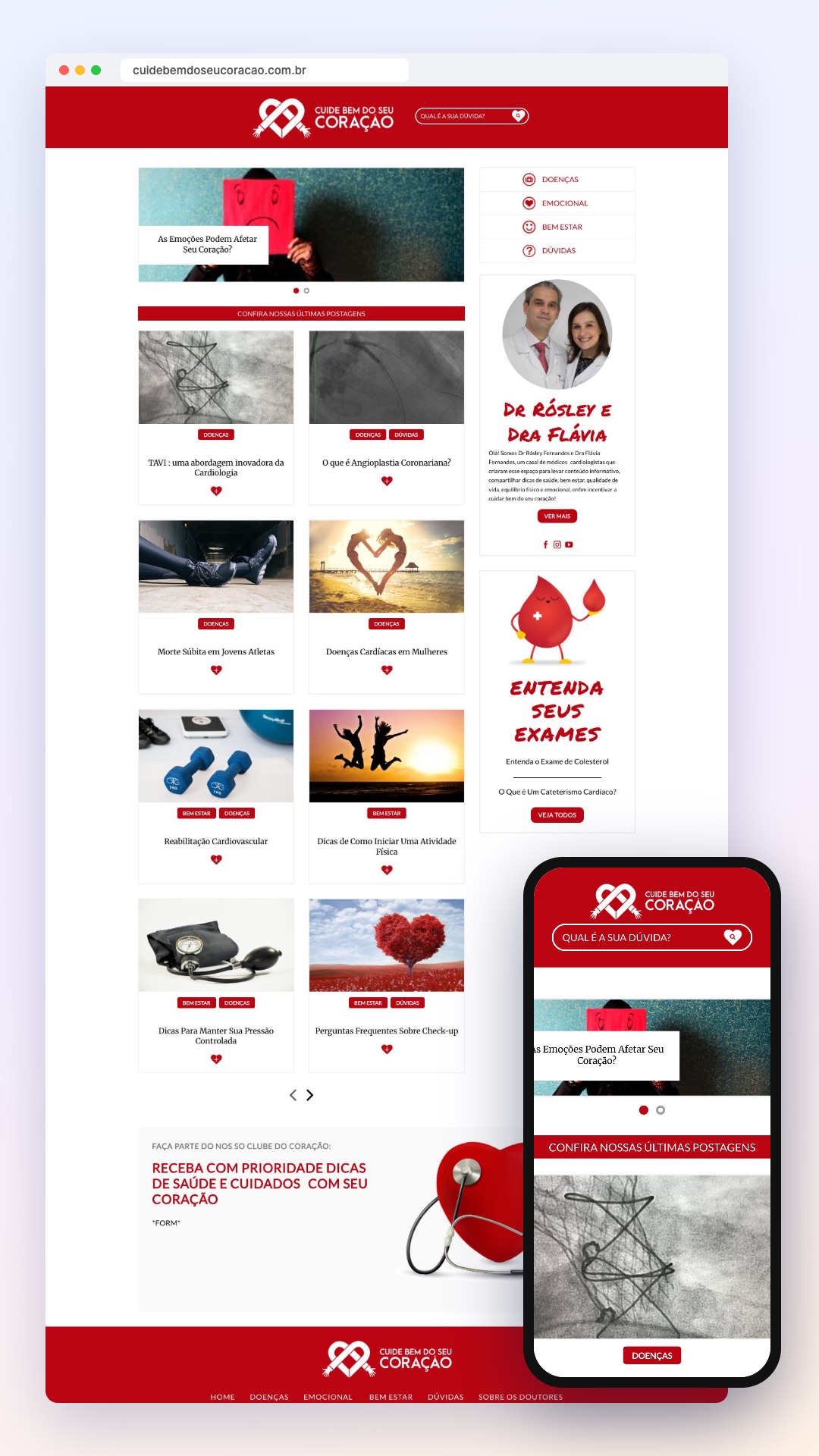 Cuide Bem do seu Coração: site no computador e no celular