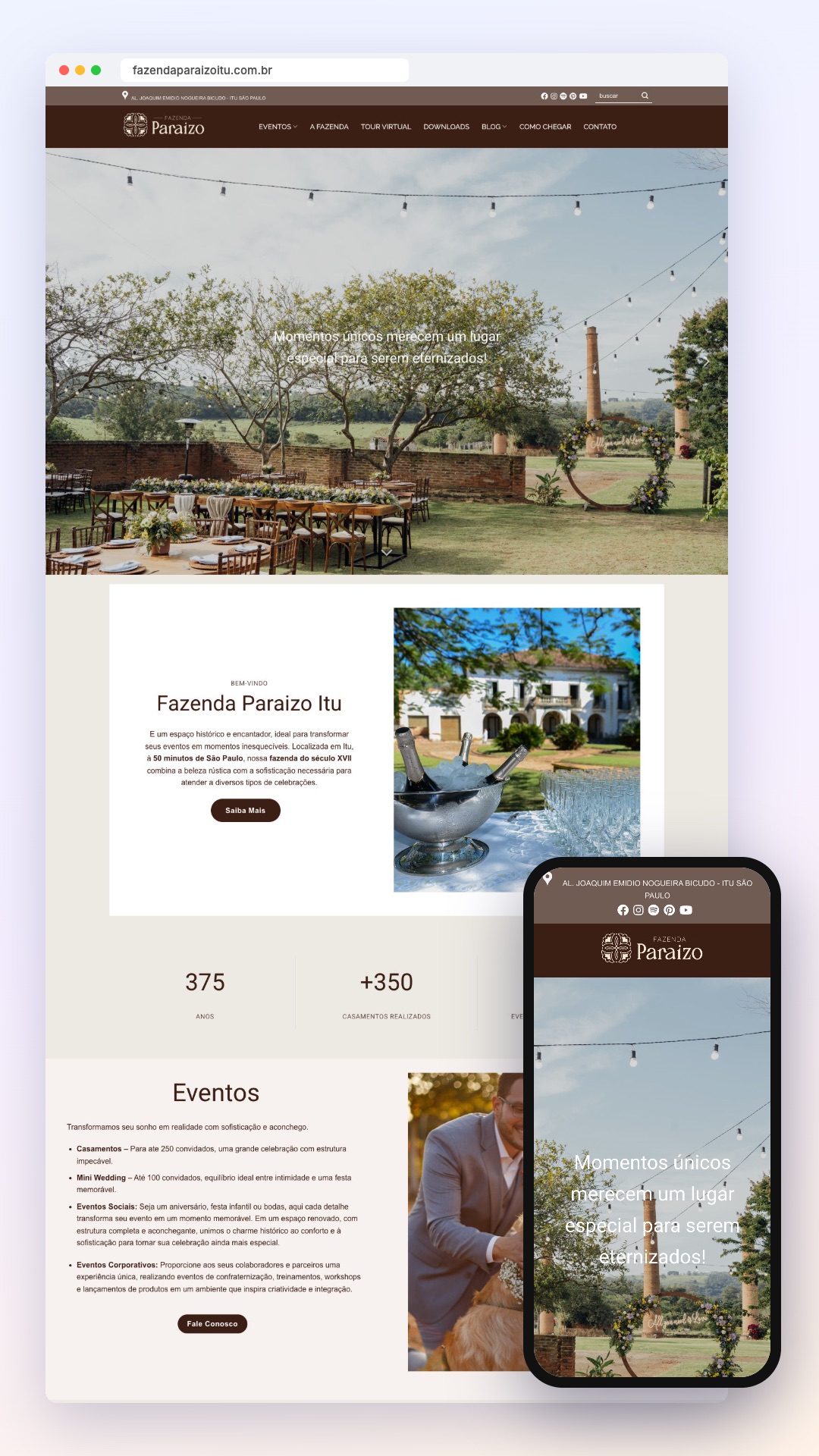Fazenda Paraizo: site no computador e no celular