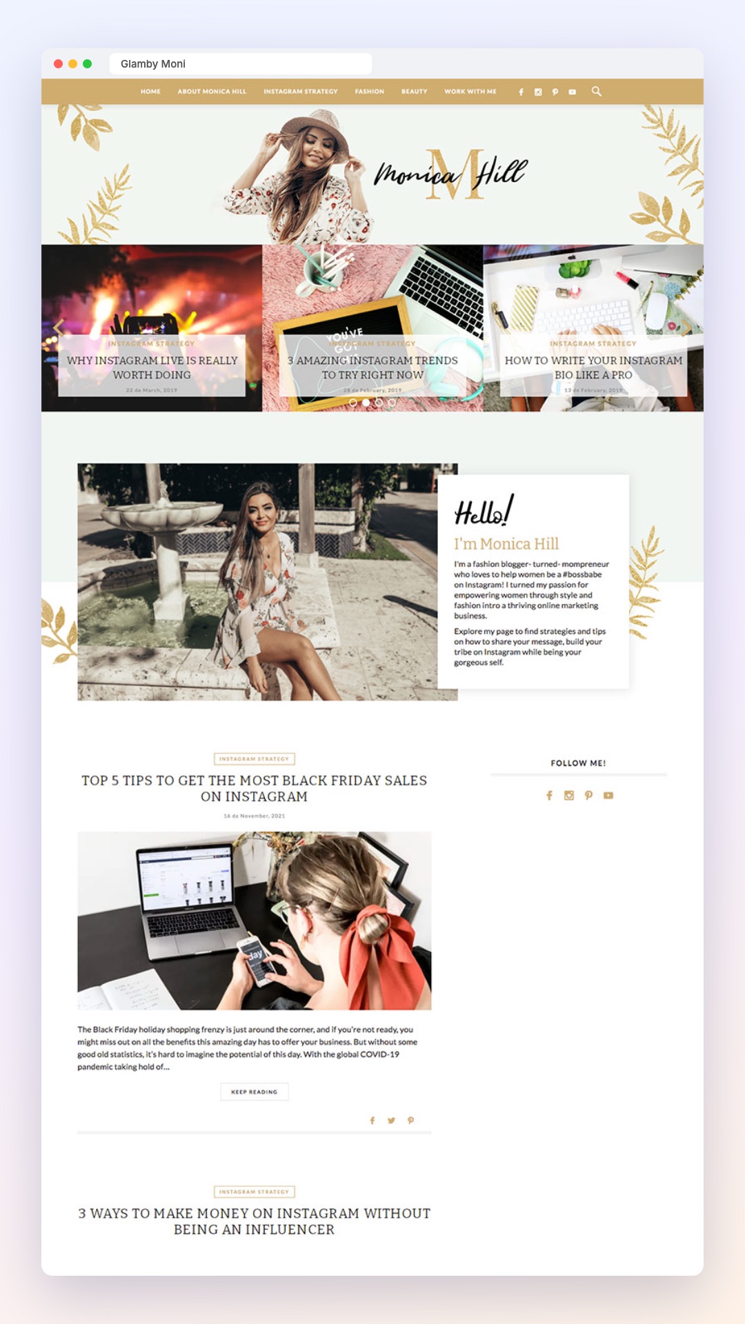 Glamby Moni: site no computador e no celular