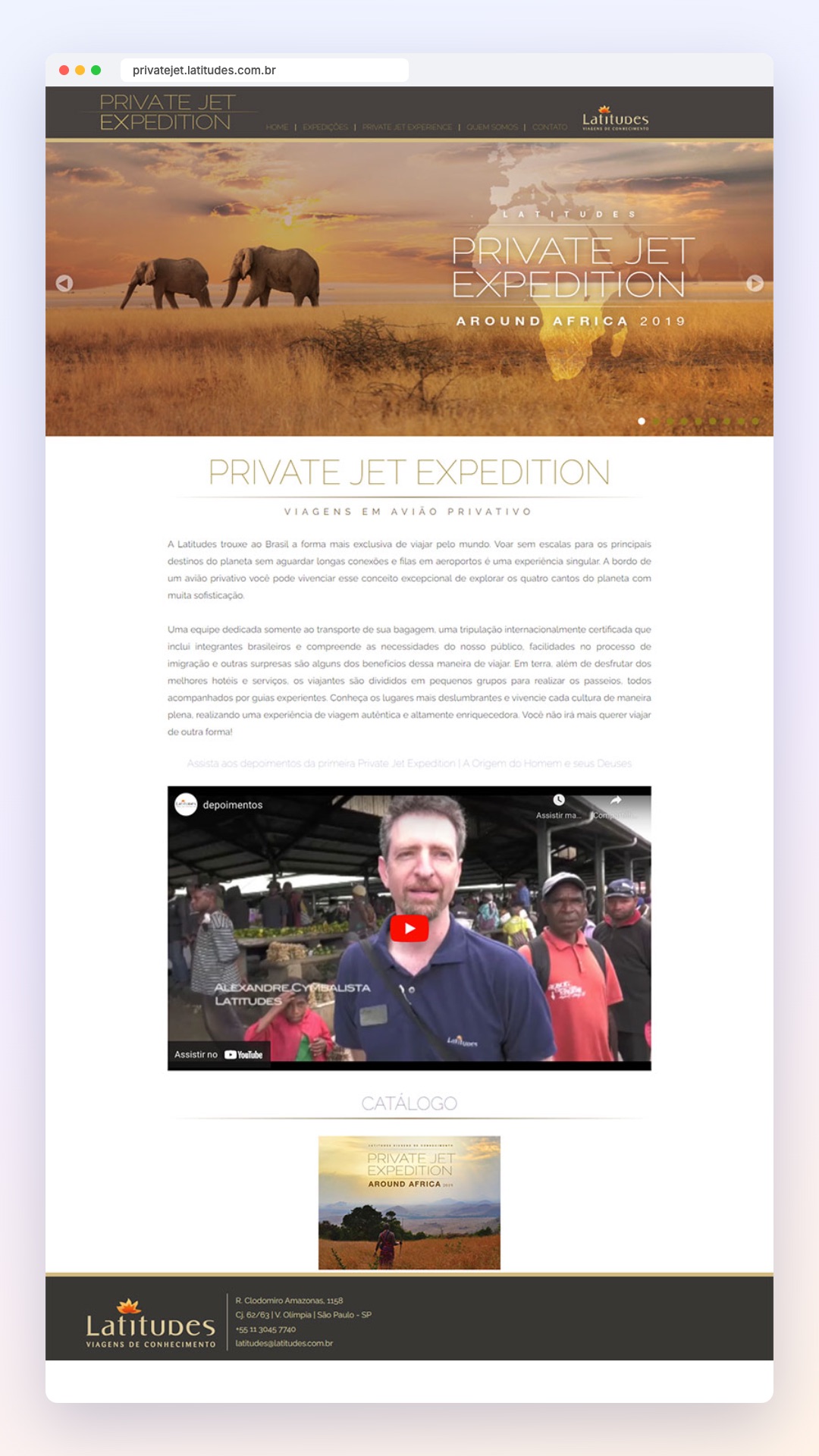 Latitudes Private Jet: site no computador e no celular