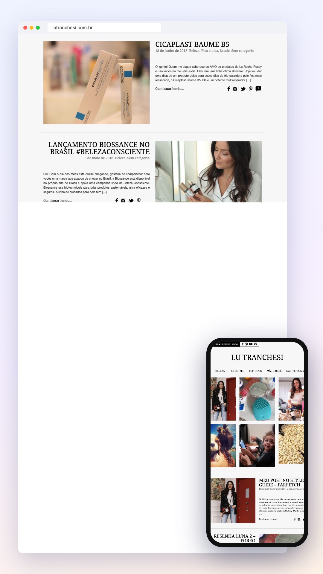 Lu Tranchesi: site no computador e no celular