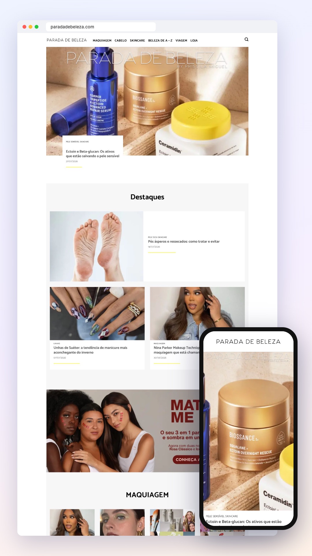 Parada de Beleza: site no computador e no celular