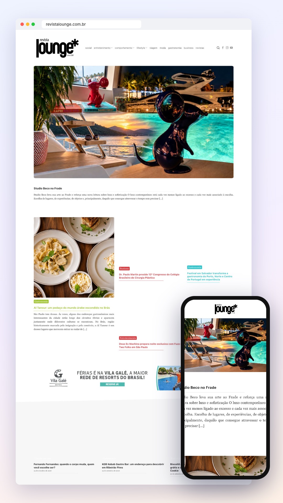 Revista Lounge: site no computador e no celular