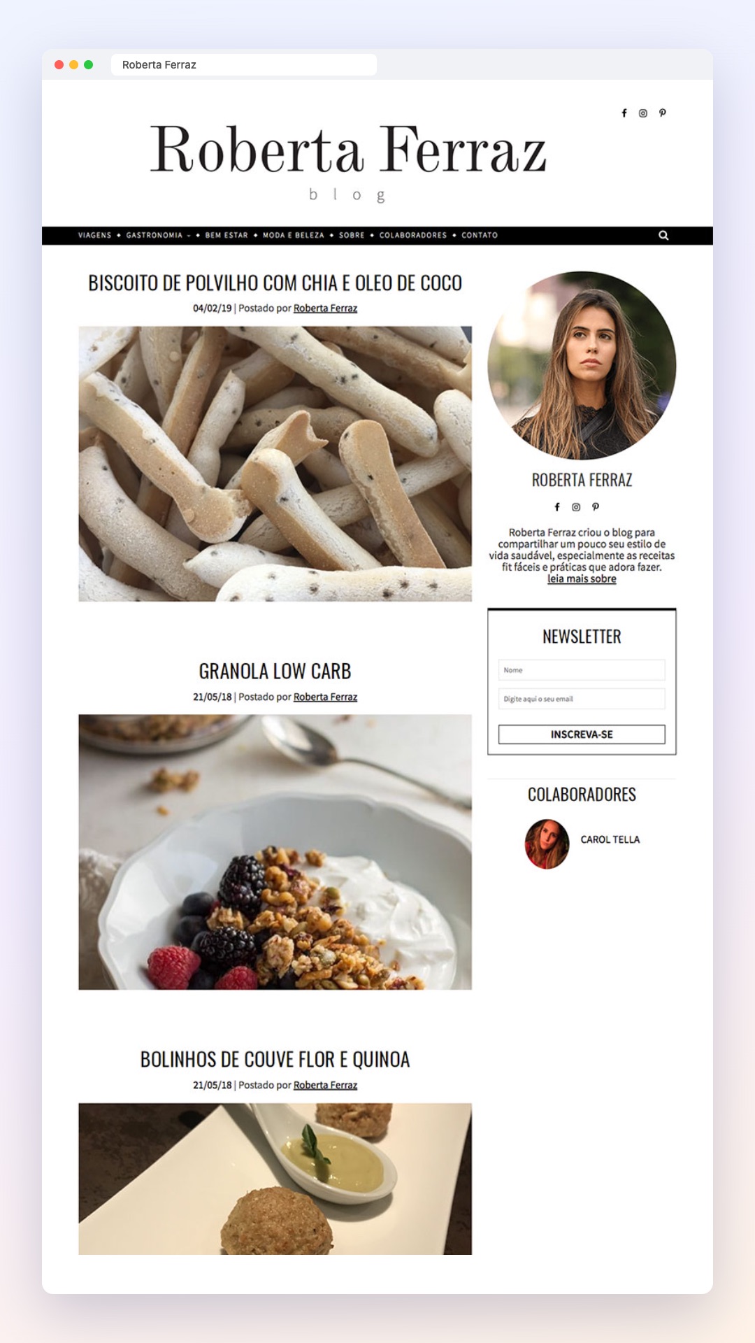 Roberta Ferraz: site no computador e no celular
