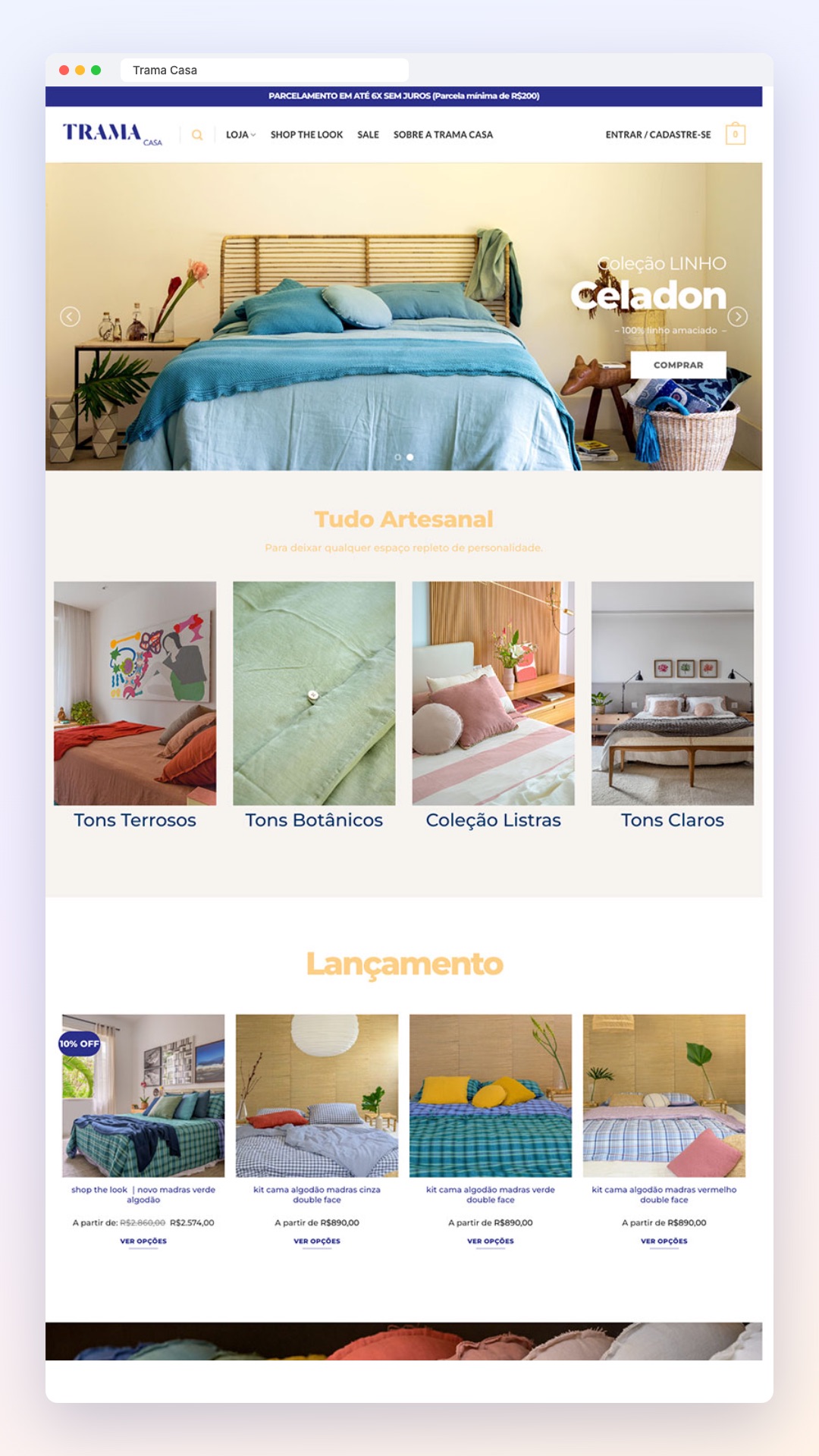 Trama Casa: site no computador e no celular