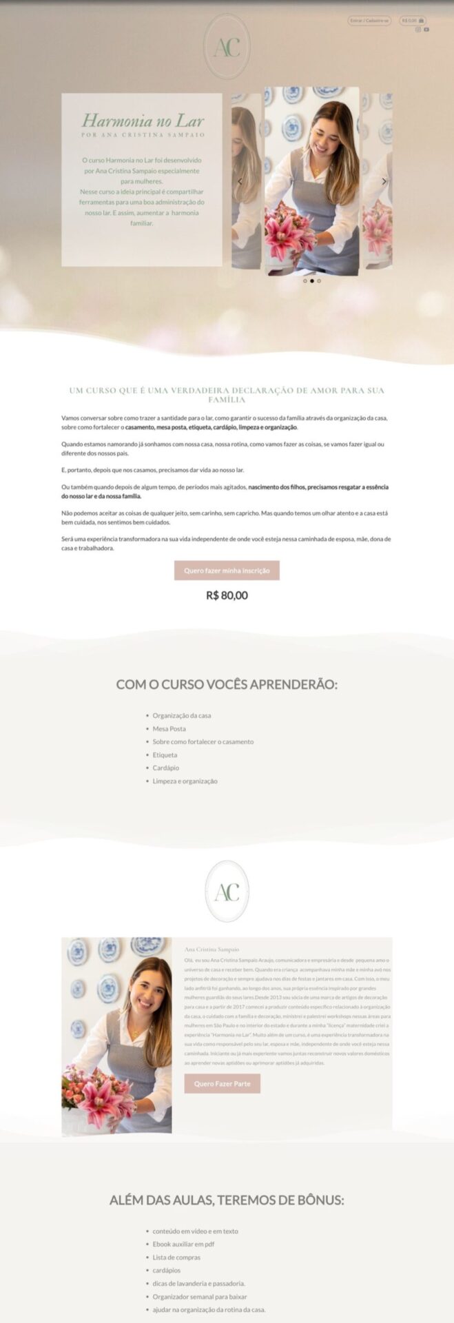 Página inicial do site Ana Cristina Sampaio