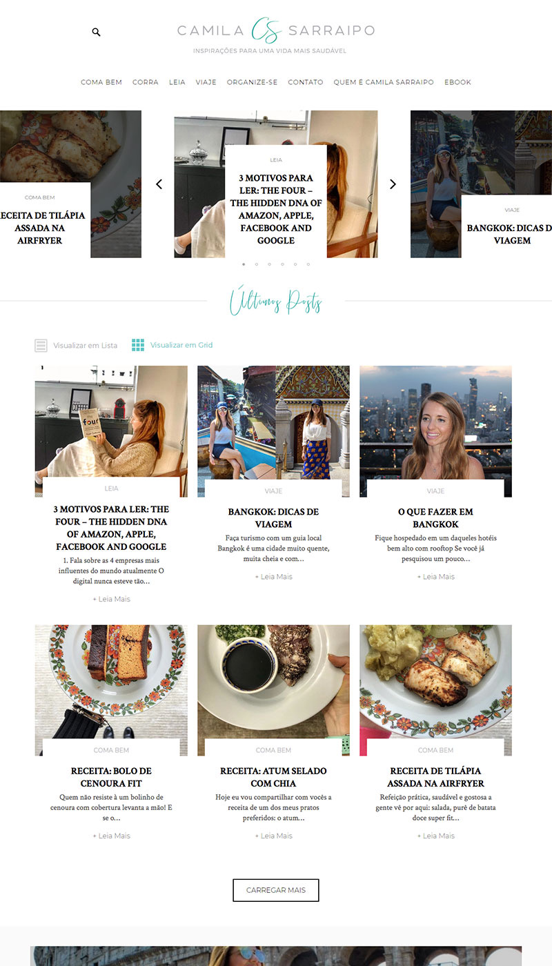 Página inicial do site Camila Sarraipo