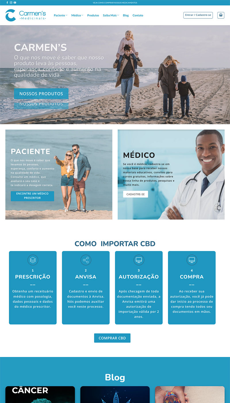 Página inicial do site Carmen's Medicinals Brasil
