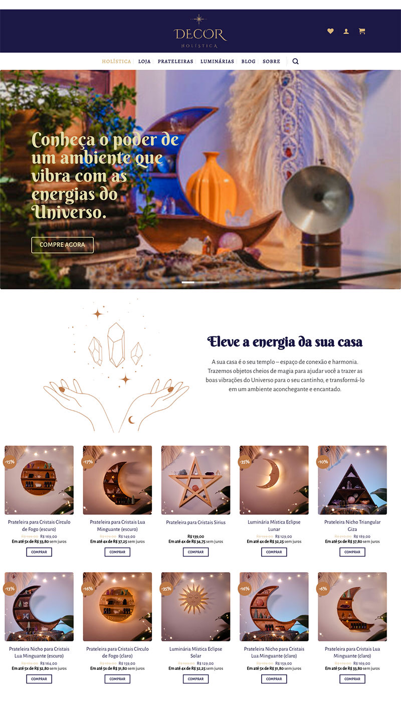 Página inicial do site Decor Holística