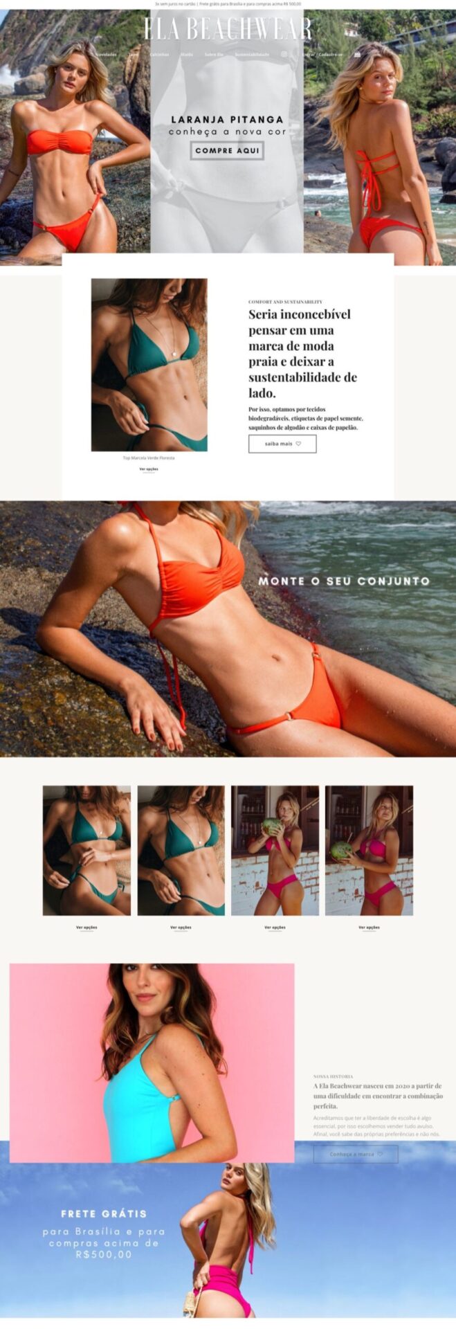 Página inicial do site Ela Beachwear