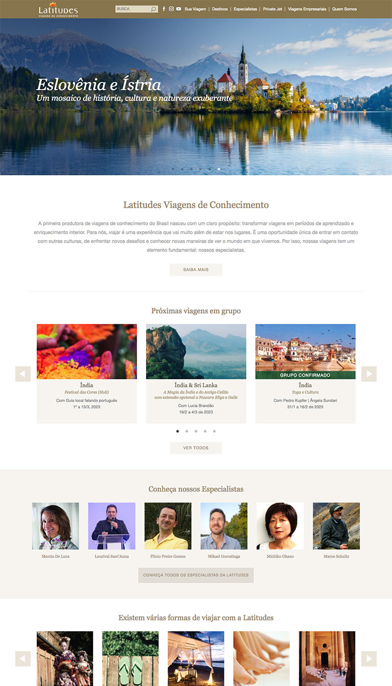 Página inicial do site Latitudes