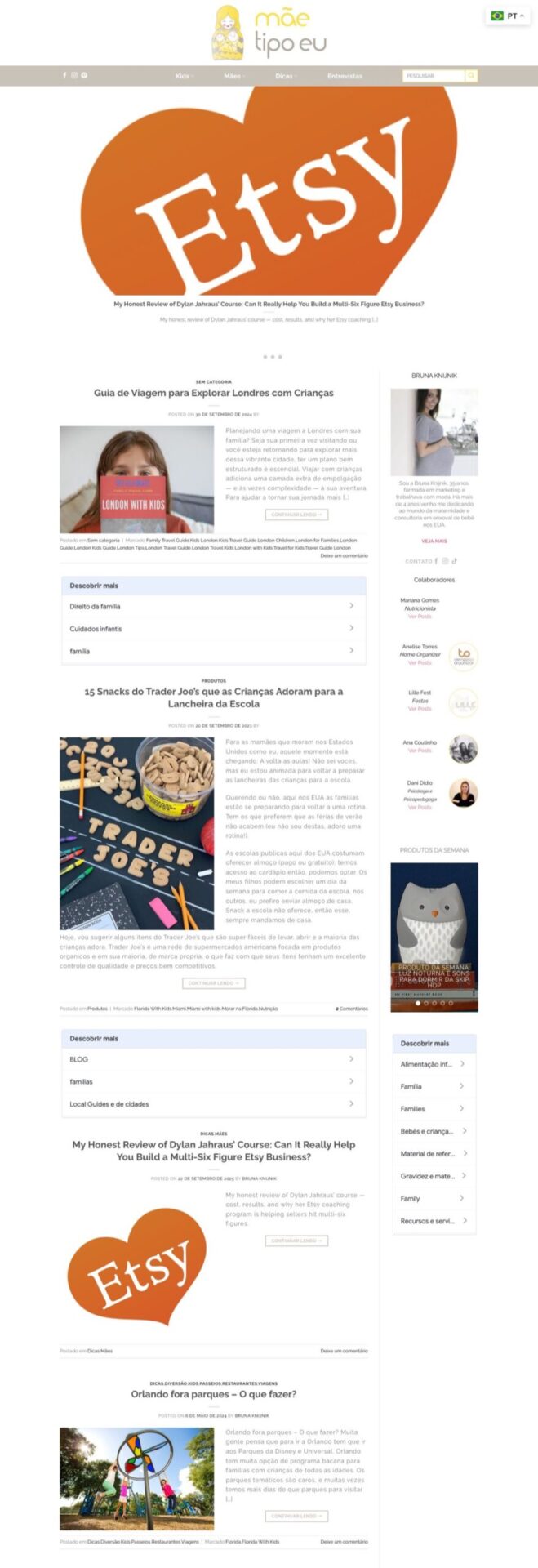 Página inicial do site Mãe Tipo Eu