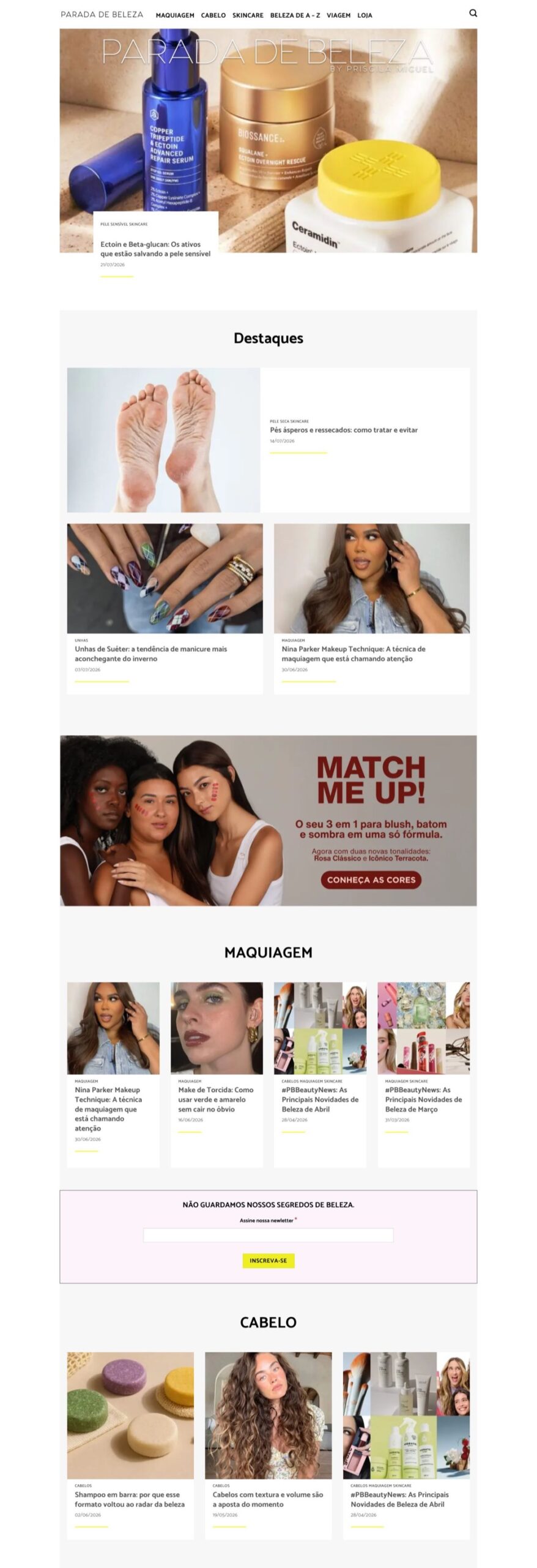 Página inicial do site Parada de Beleza