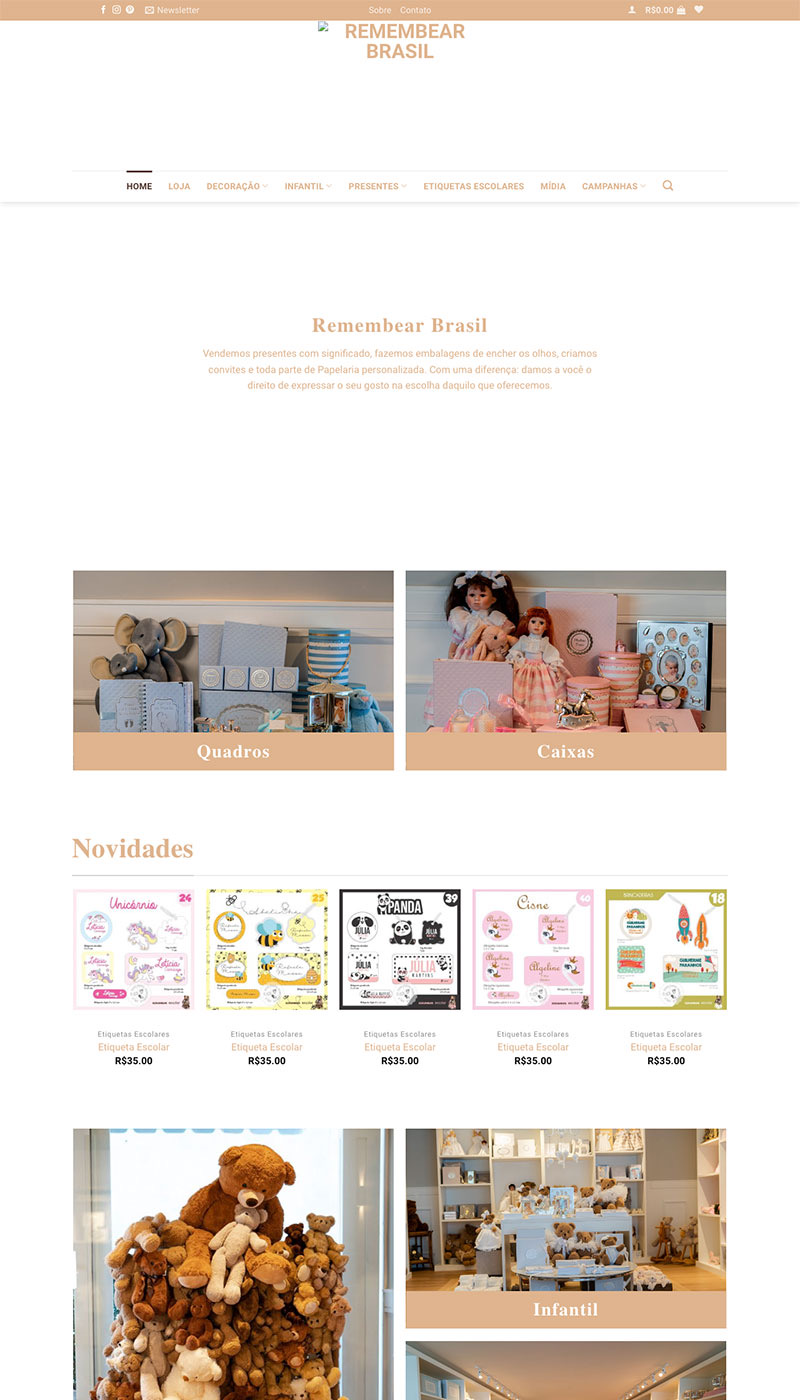 Página inicial do site Remembear