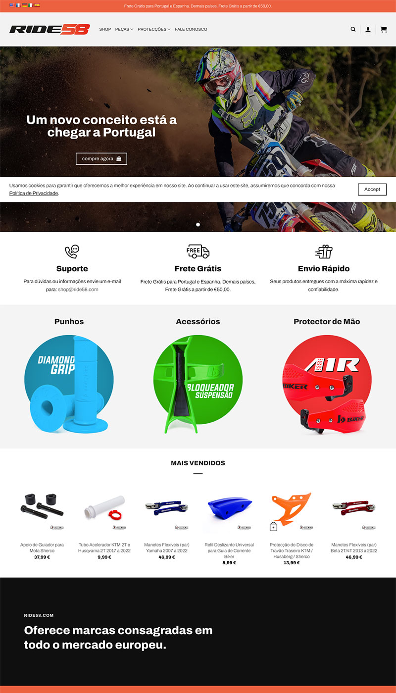 Página inicial do site Ride58