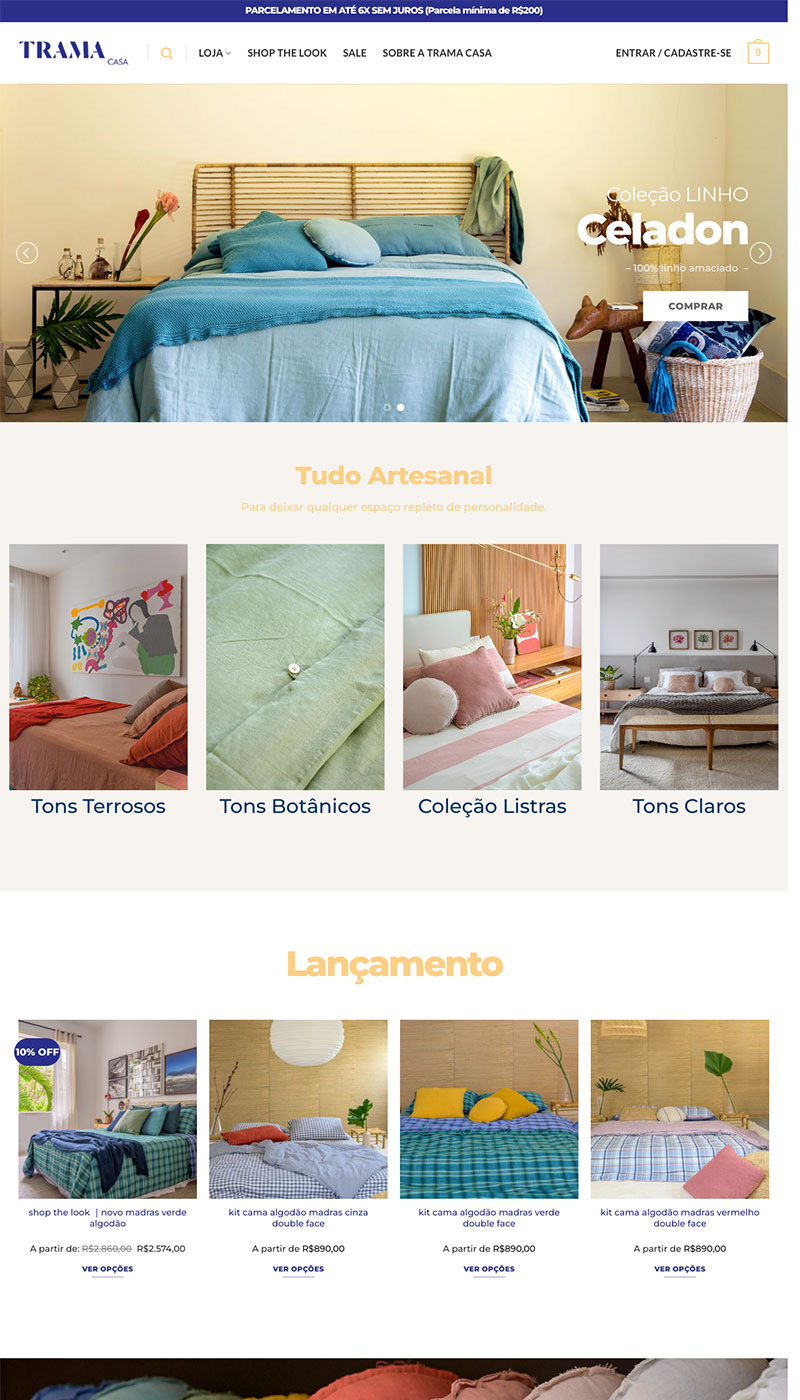 Página inicial do site Trama Casa