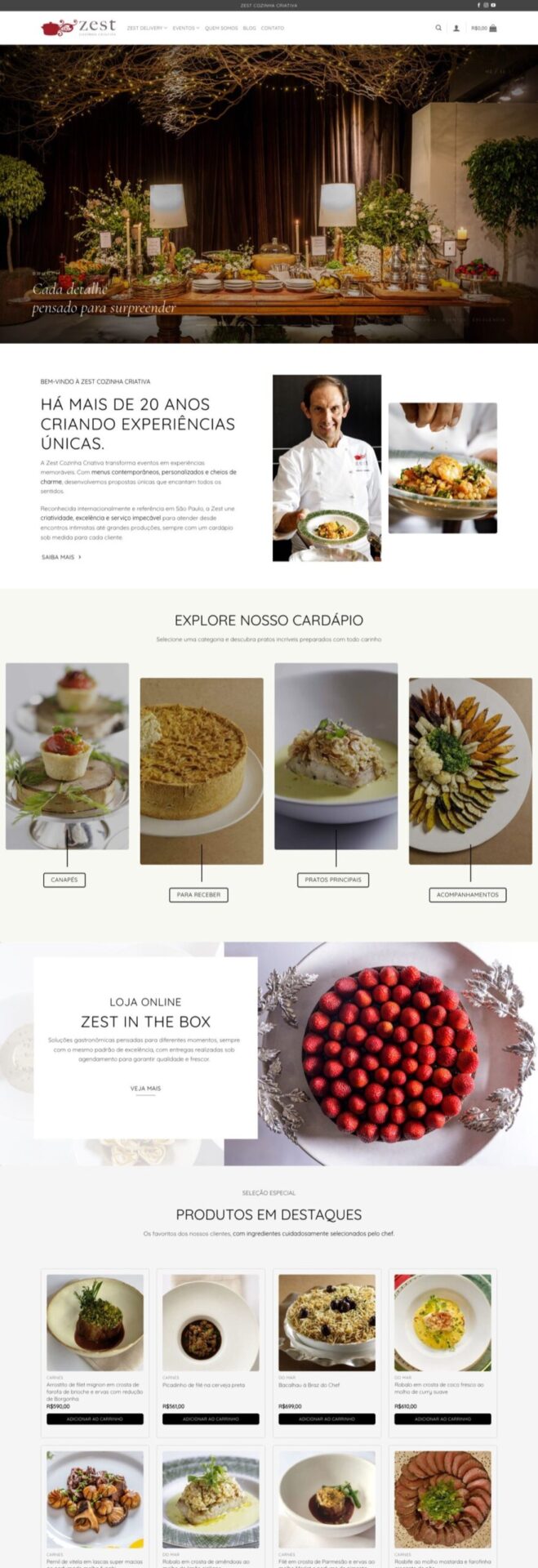 Página inicial do site Zest Cozinha Criativa