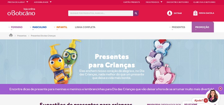 Dia das Crianças site O Boticário 