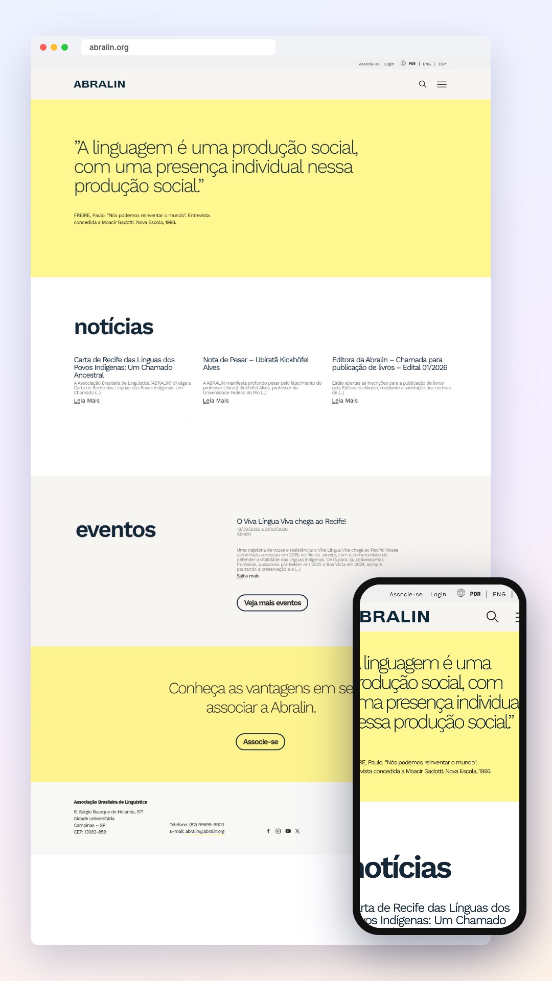 Abralin: site no computador e no celular