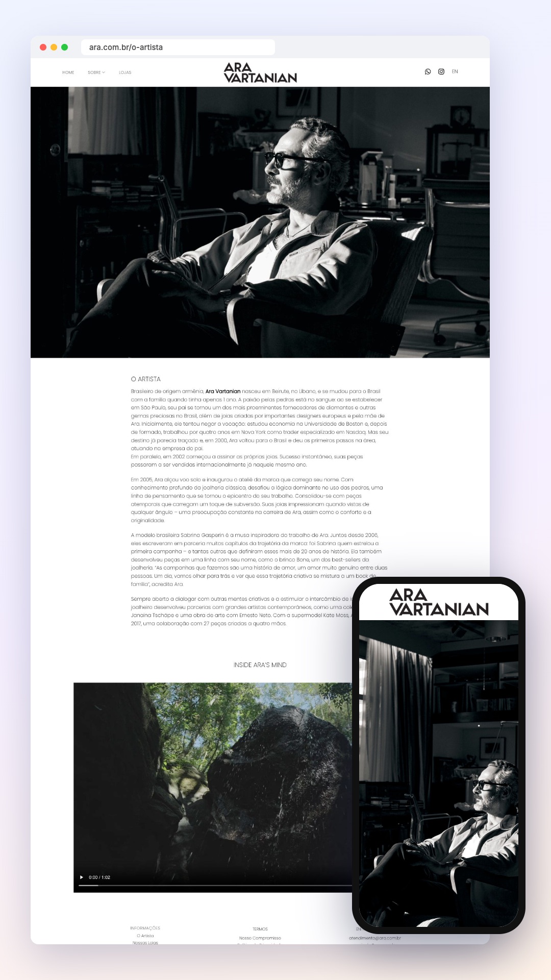 Ara Vartanian: site no computador e no celular