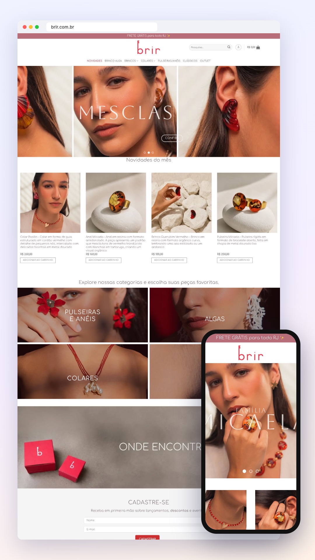 Brir Acessórios: site no computador e no celular