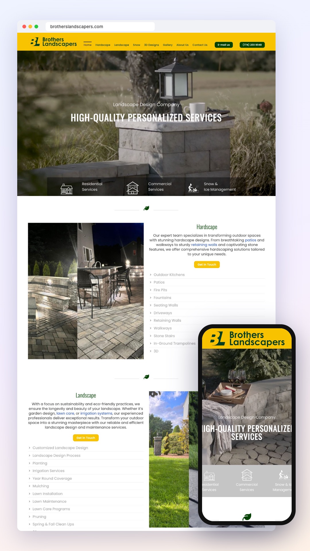 Brothers Landscapers: site no computador e no celular