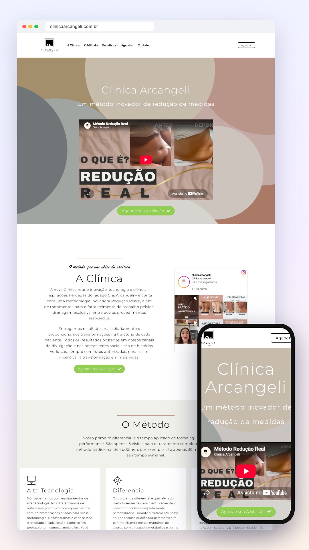 Clínica Arcangeli: site no computador e no celular