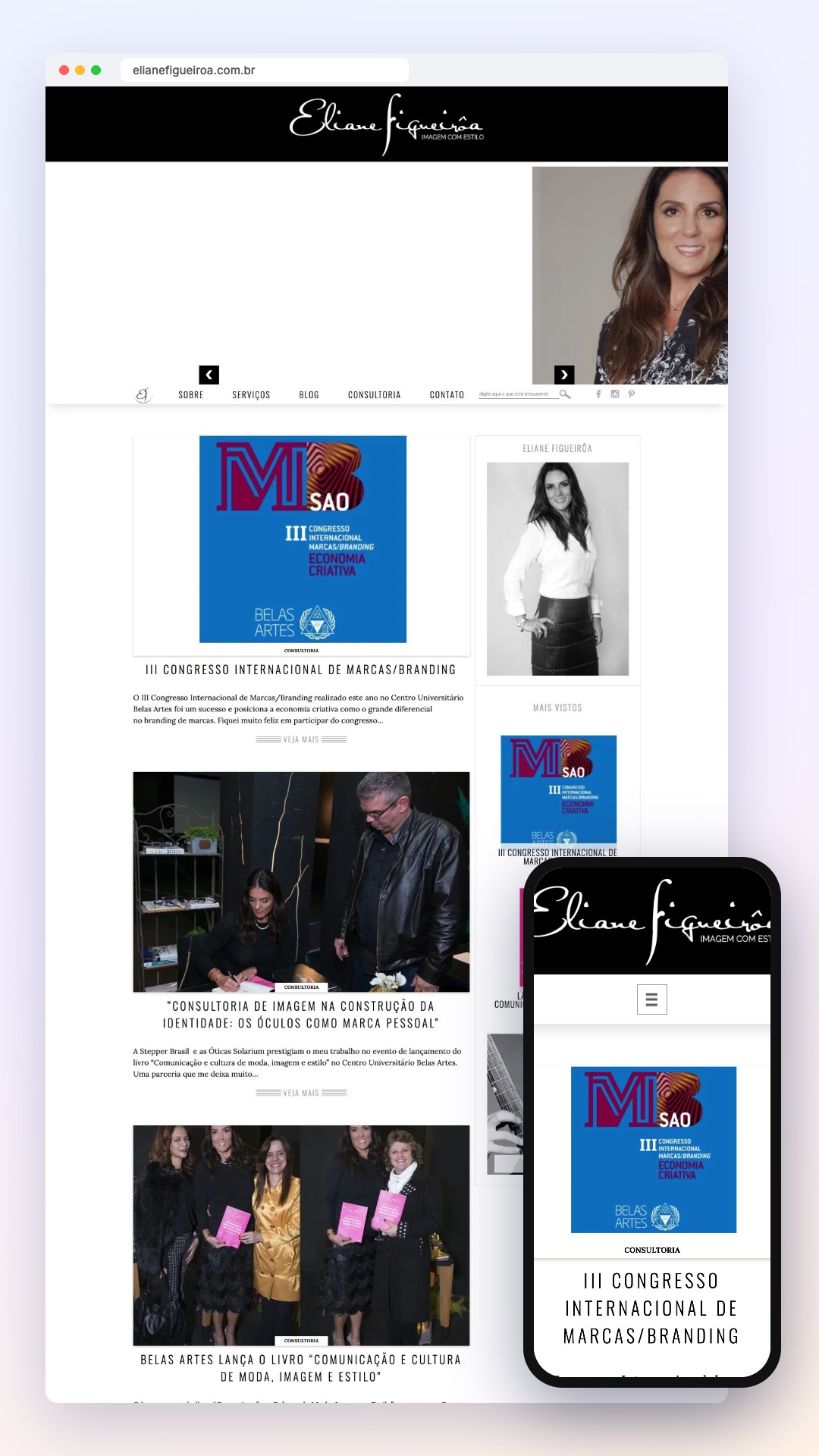 Eliane Figueirôa: site no computador e no celular
