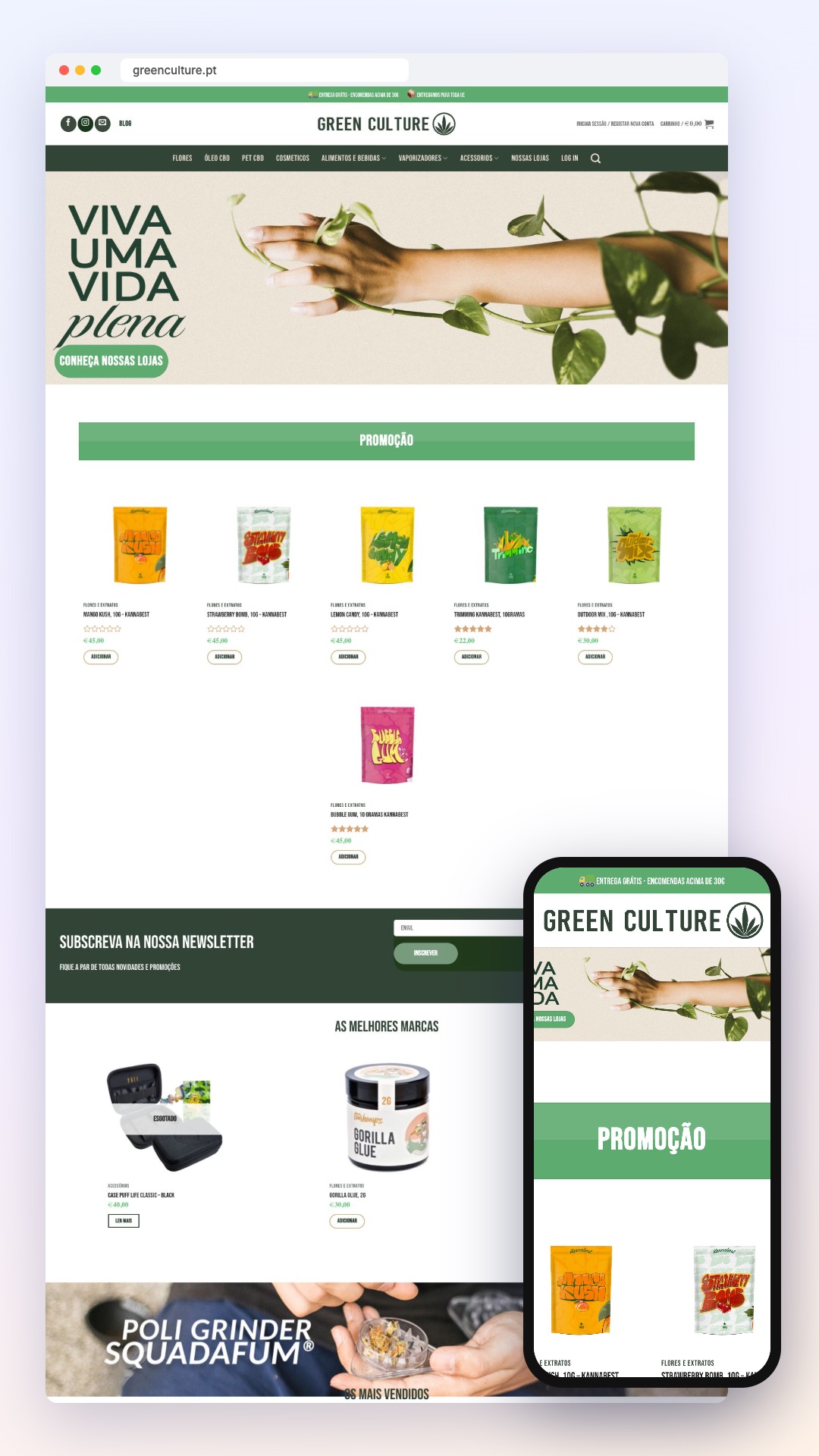 Green Culture: site no computador e no celular