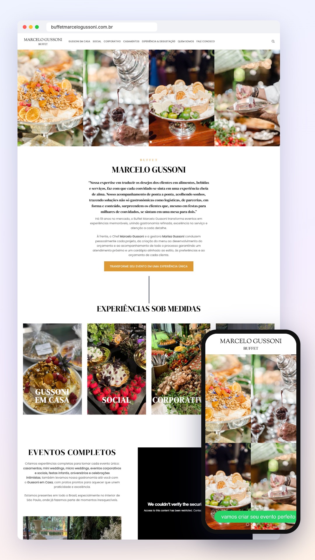Gussoni Gastronomia: site no computador e no celular