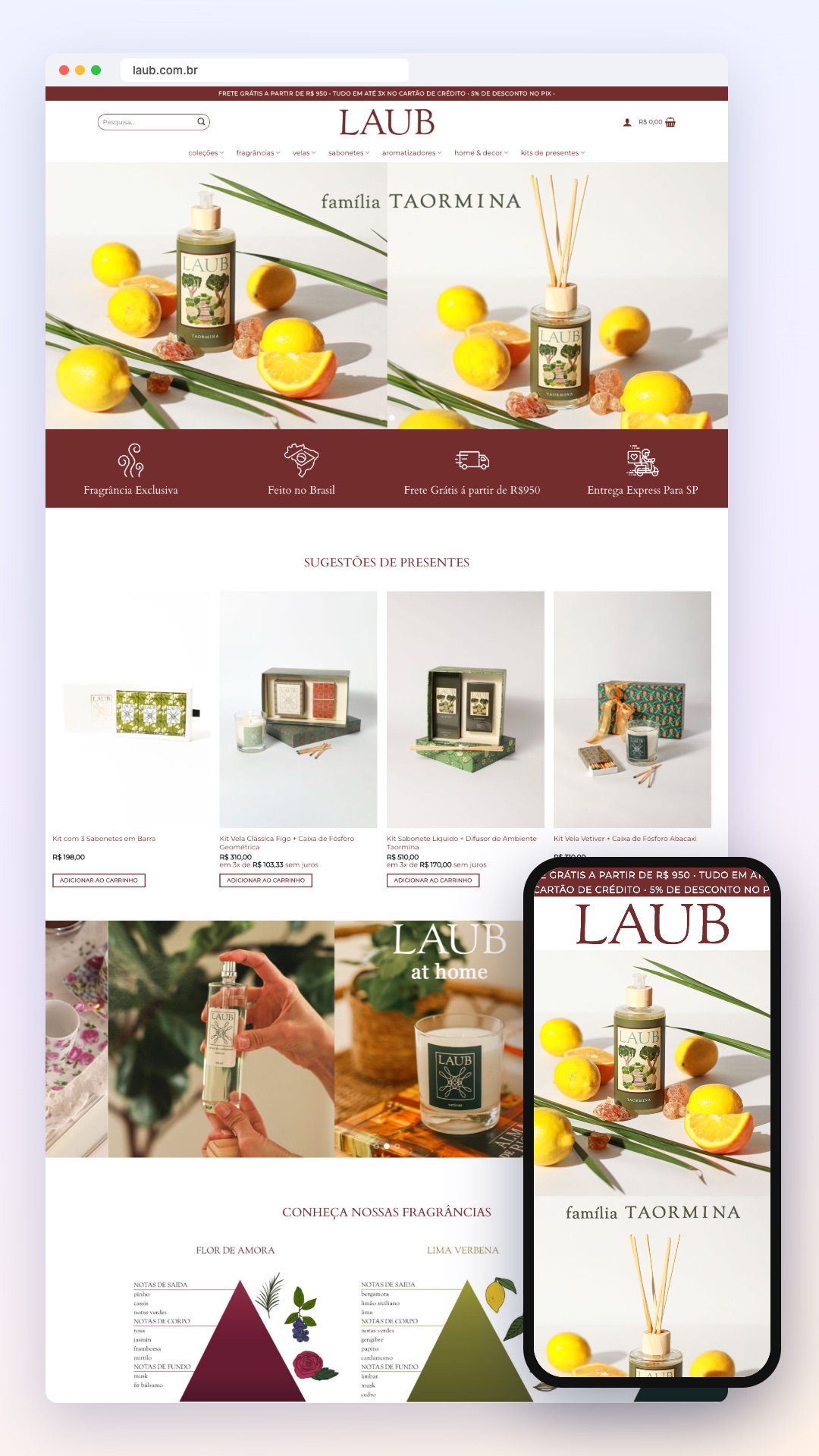 Laub: site no computador e no celular