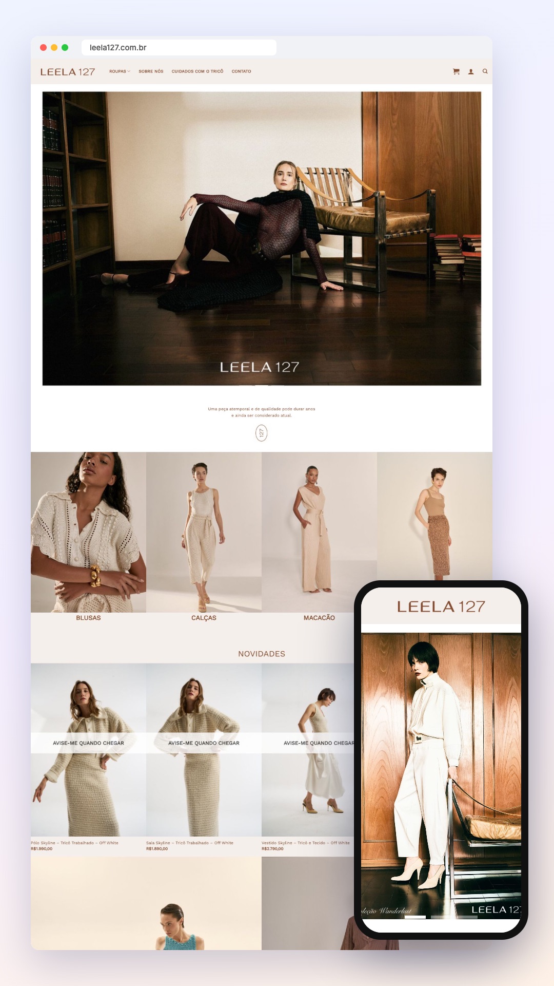 Leela 127: site no computador e no celular