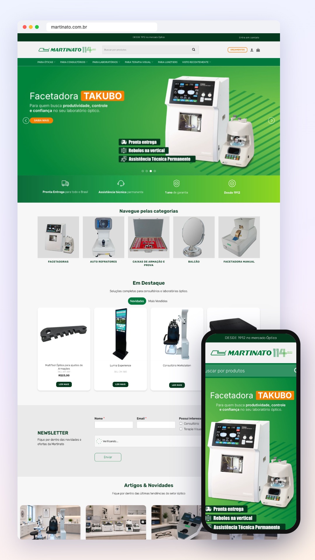 Martinato: site no computador e no celular