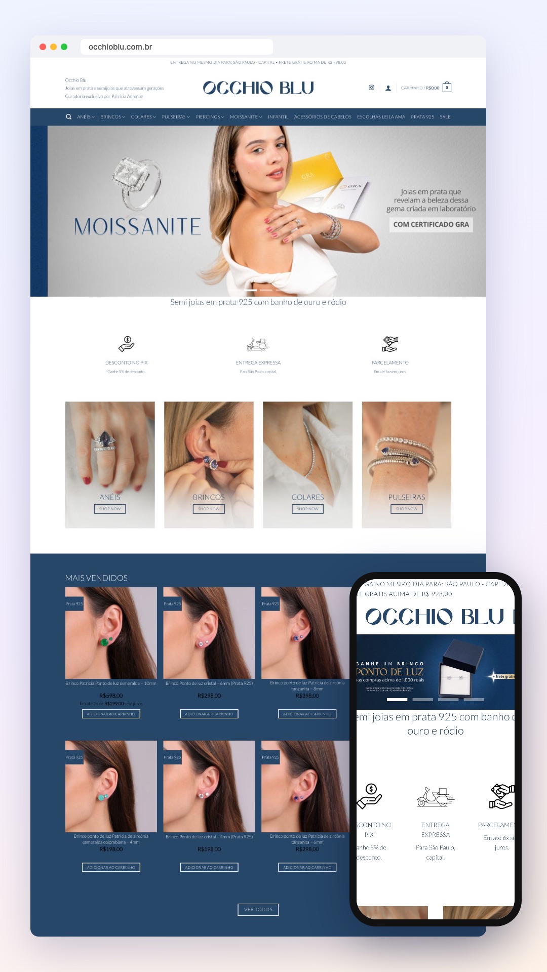 Occhio Blu: site no computador e no celular