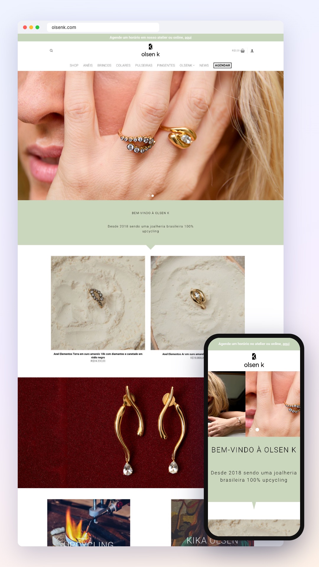 Olsen K: site no computador e no celular