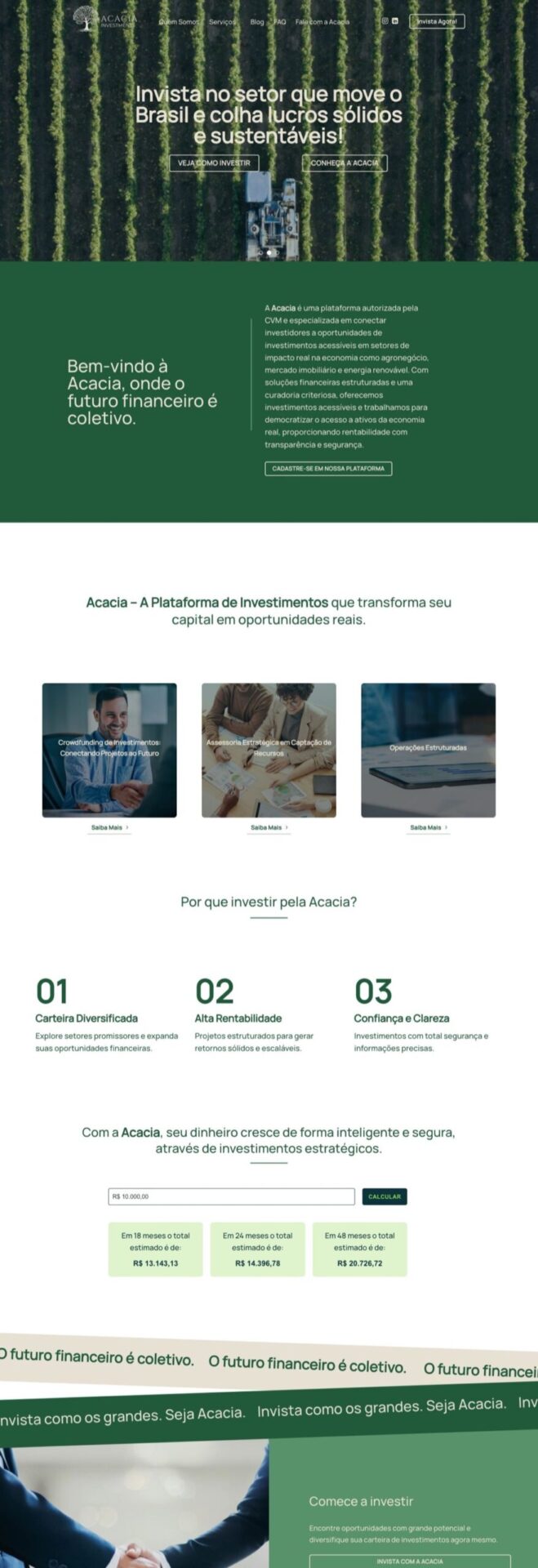 Página inicial do site Acacia Investments