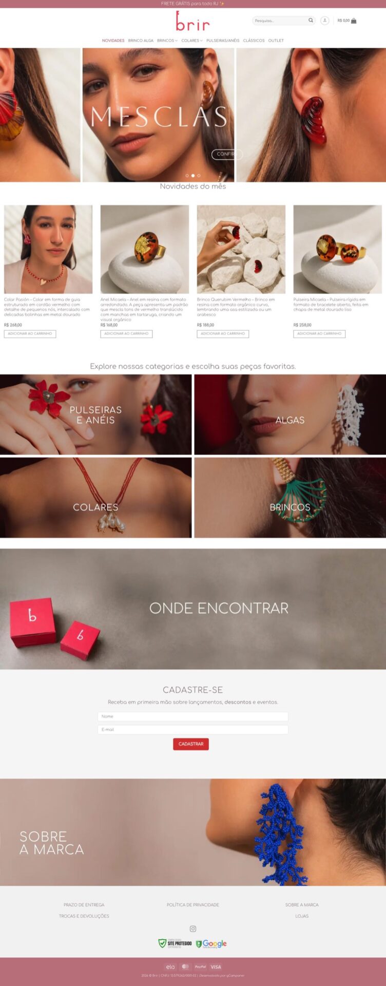 Página inicial do site Brir Acessórios