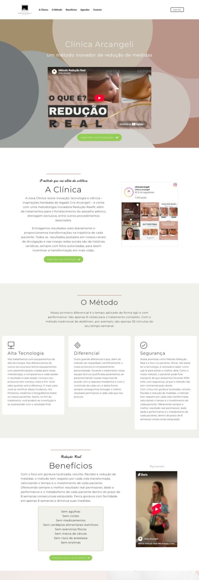 Página inicial do site Clínica Arcangeli