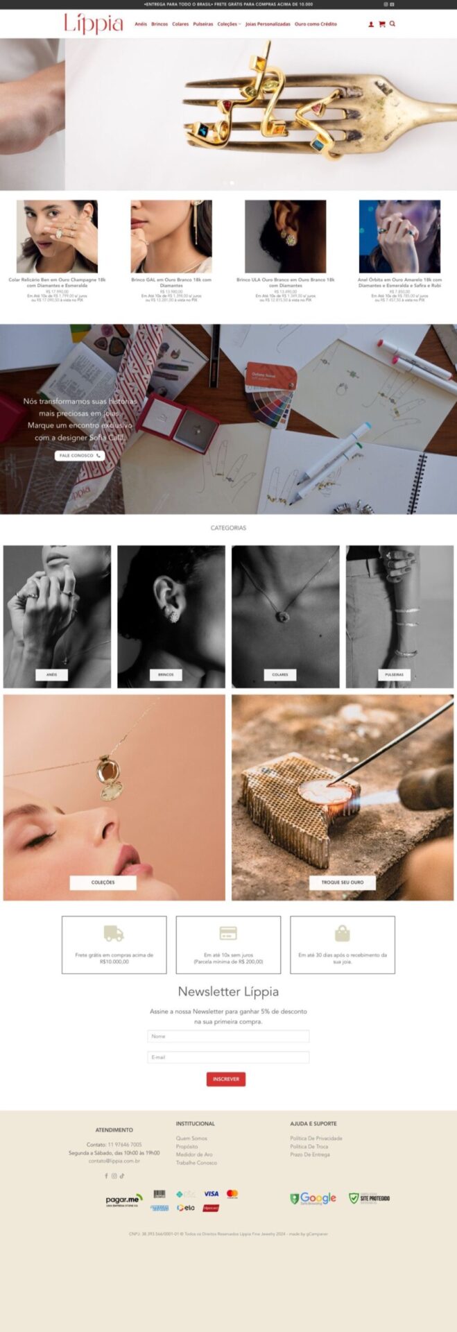 Página inicial do site Líppia Fine Jewelry