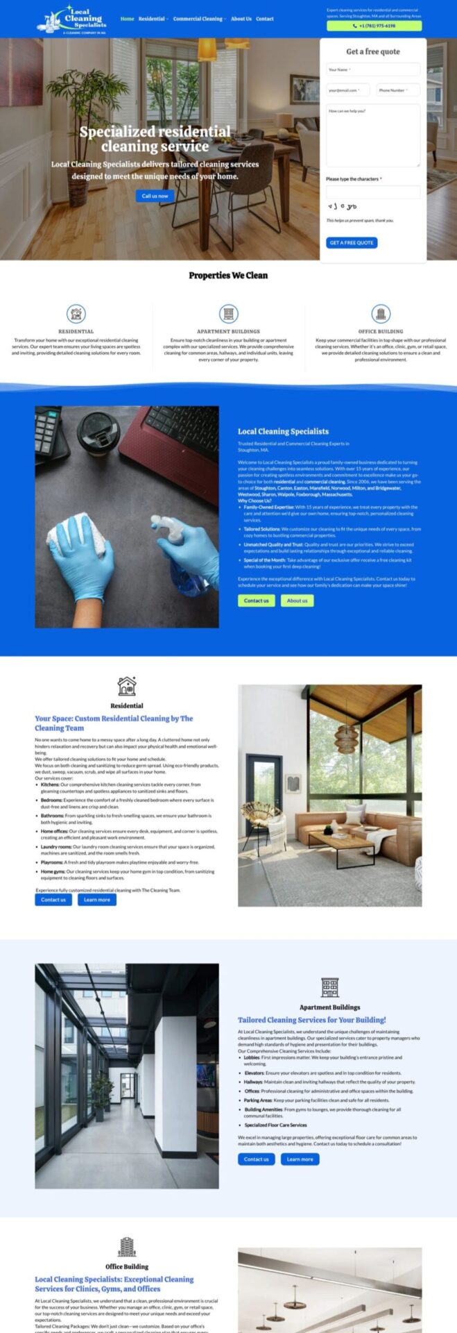 Página inicial do site Local Cleaning Specialists