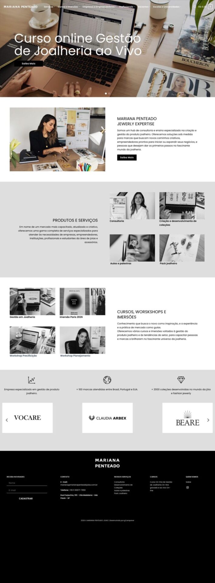Página inicial do site Mariana Penteado Joias