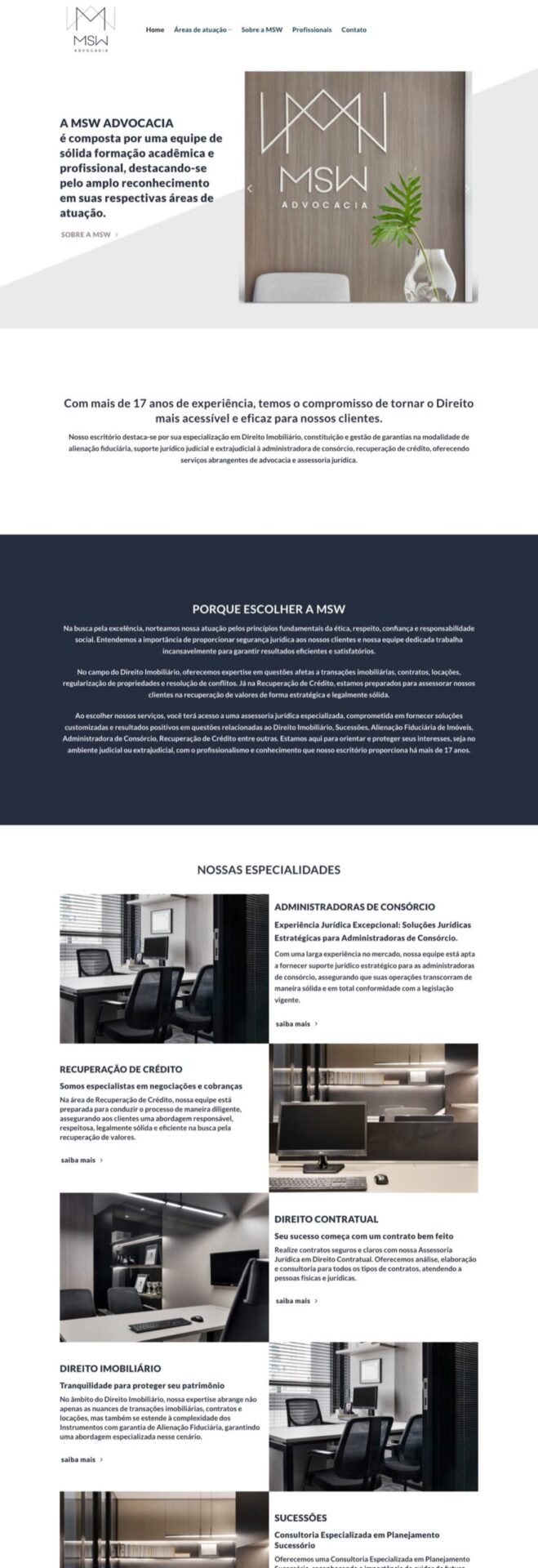 Página inicial do site MSW Advocacia