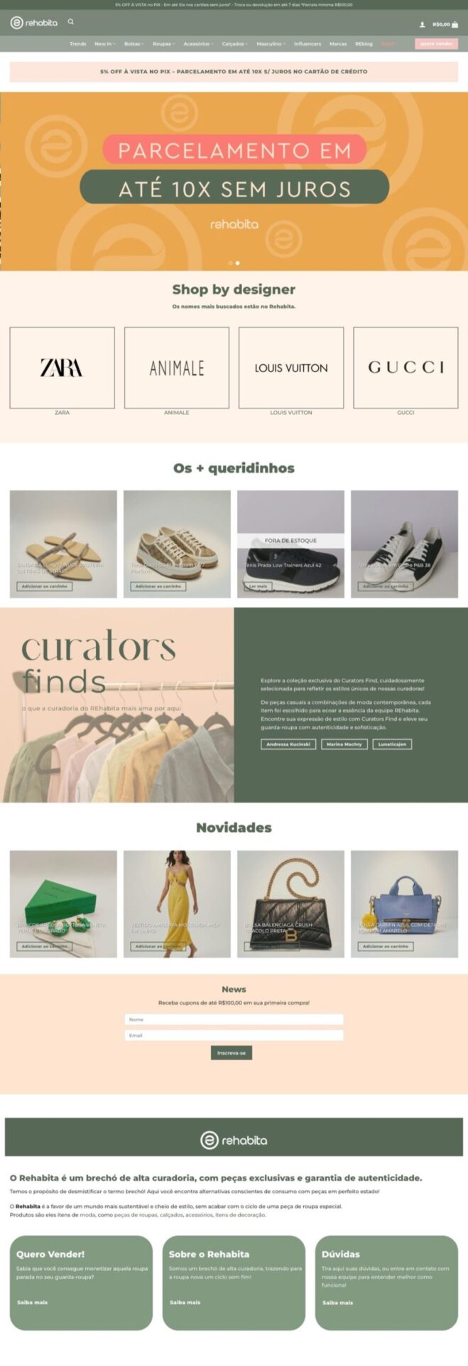 Página inicial do site Rehabita