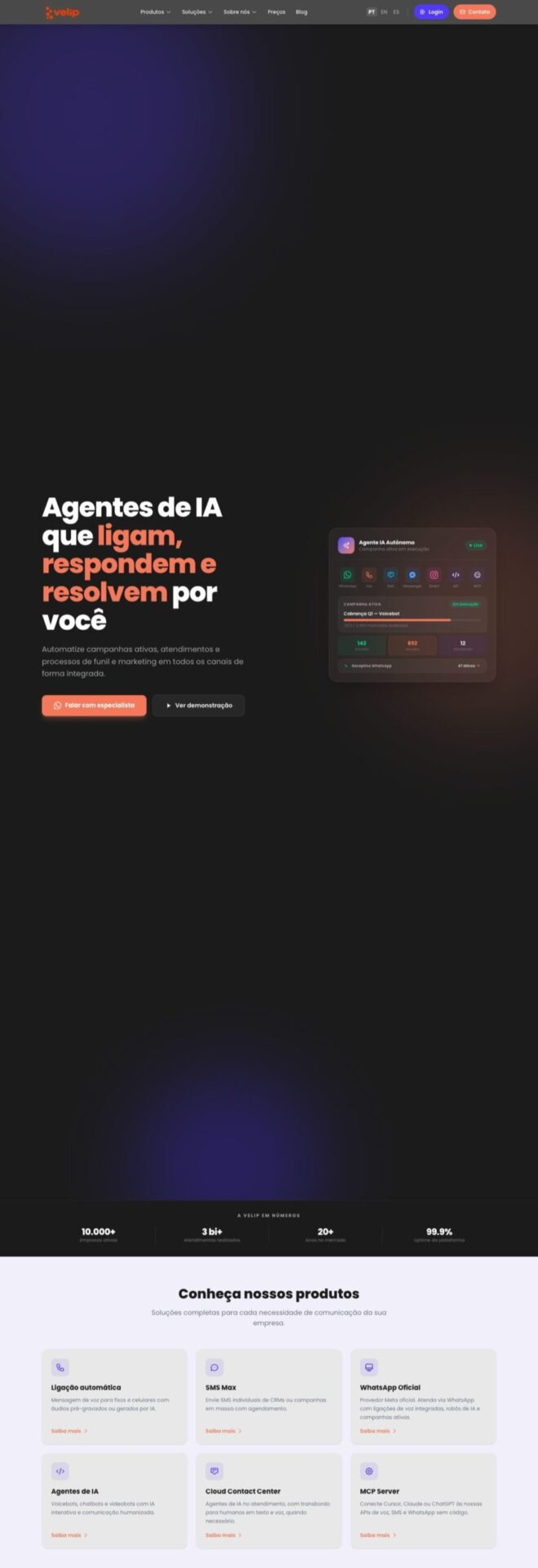 Página inicial do site Velip